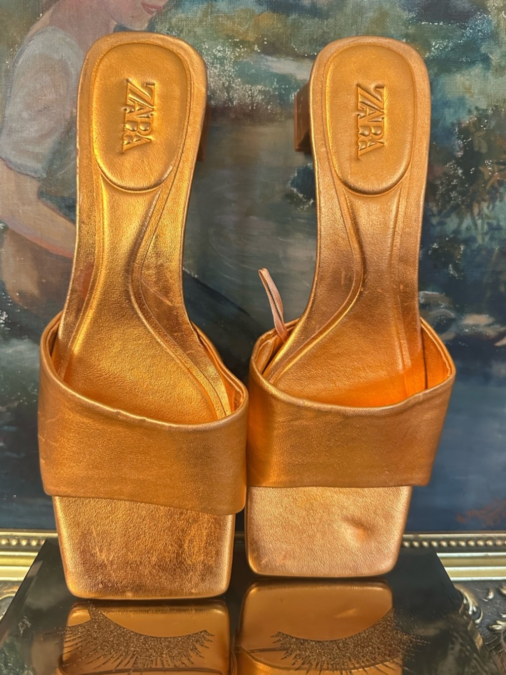 Zara Metallic Copper Slide Mules